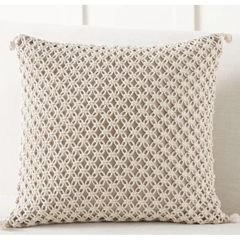 Handmade Macrame Cushion Cover in Abstract Pattern Off White color